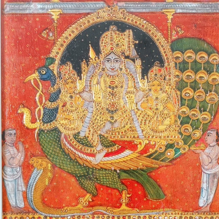 Karthikeya with Valli and Deivanai - Tanjore style art print