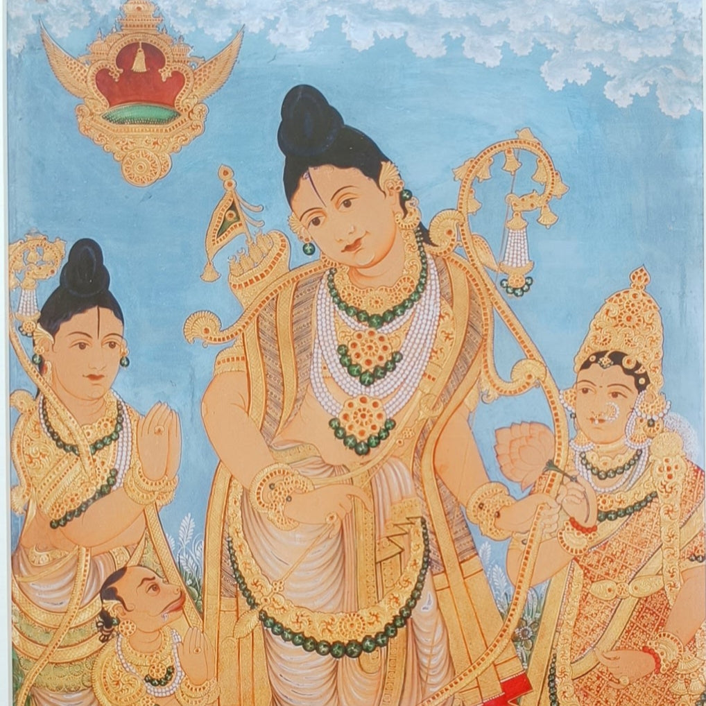Rama with Sita, Laxmana and Hanumana - Tanjore style art print