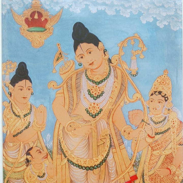 Rama with Sita, Laxmana and Hanumana - Tanjore style art print