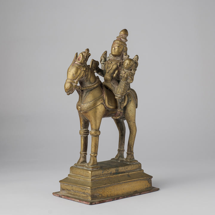 Vintage Statuette of Khandoba/Shiva with Mhalsa on a Horse