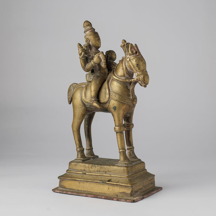 Vintage Statuette of Khandoba/Shiva with Mhalsa on a Horse