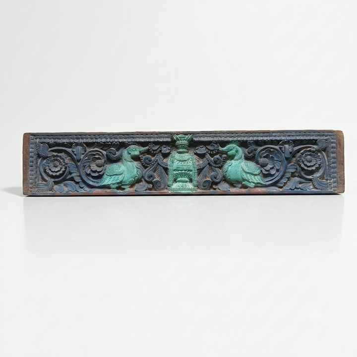 Antique Kerala Wooden Architectural Panel with Hamsa | Hand Carved Architectural Fragment