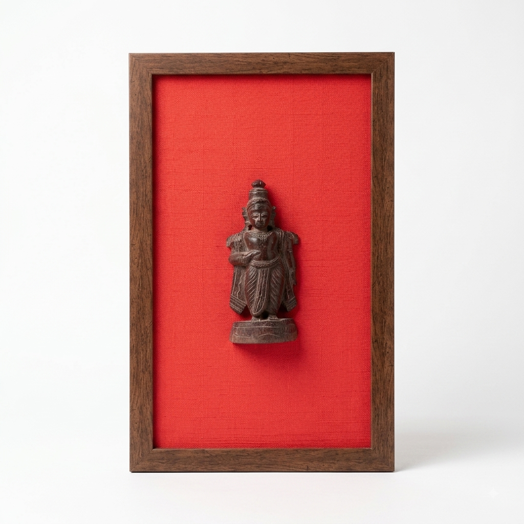Antique Red Sanders Wood Marapachi Bharata from Ramayana | Framed on Raw Silk