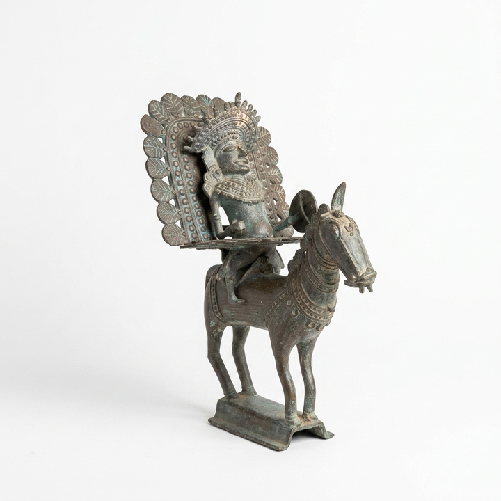 Vintage Theyyam / Bhuta Bronze Deity on Horse | Kerala