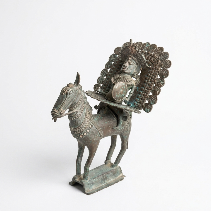 Vintage Theyyam / Bhuta Bronze Deity on Horse | Kerala