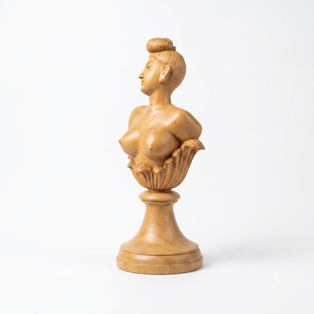 Handcarved White Cedar Apsara Bust Emerging from Lotus | Kerala