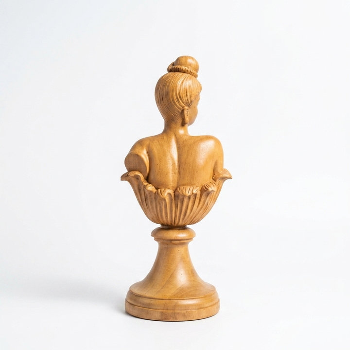 Handcarved White Cedar Apsara Bust Emerging from Lotus | Kerala