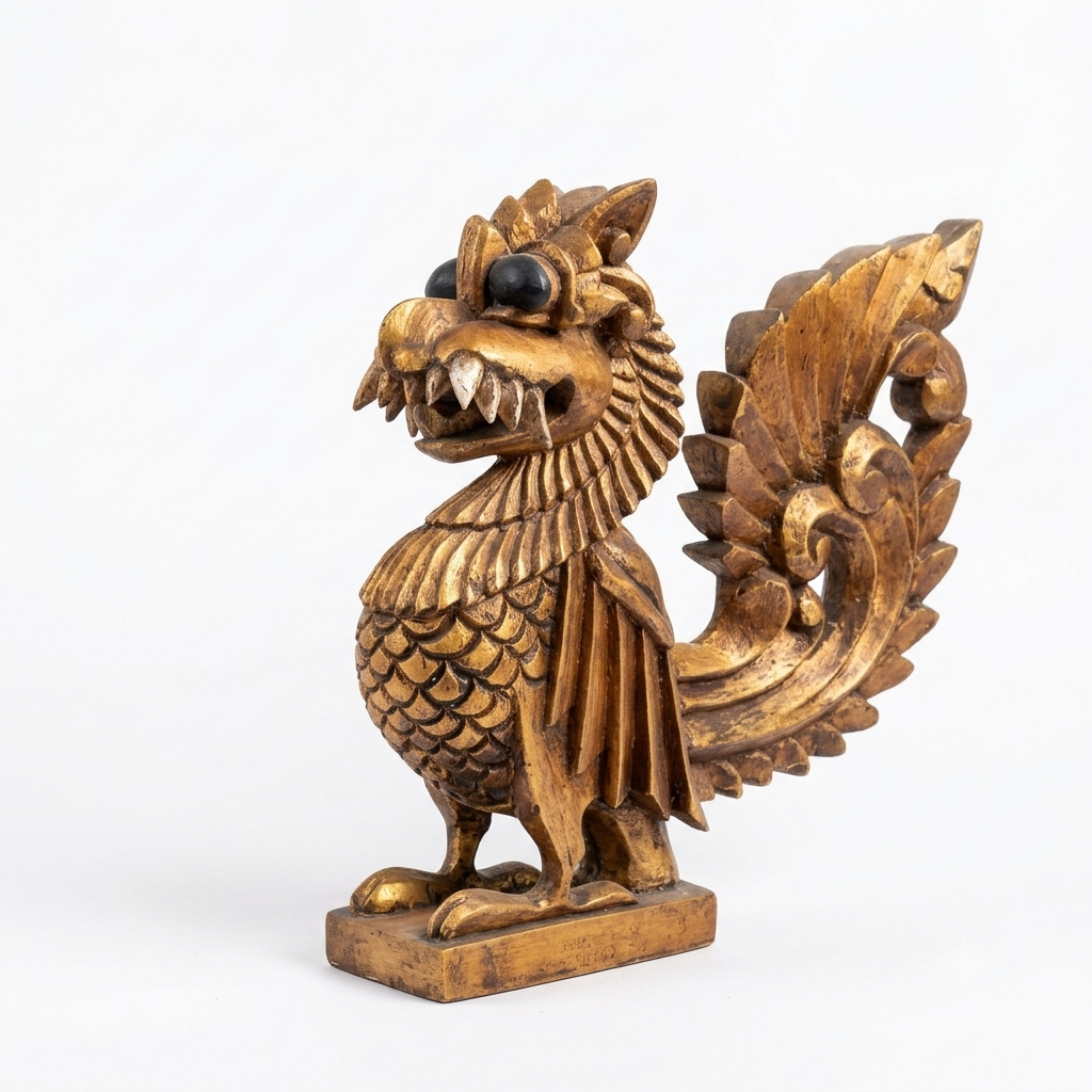 Our Take on Yali | Handcarved Wooden Sculpture in Rustic Gold