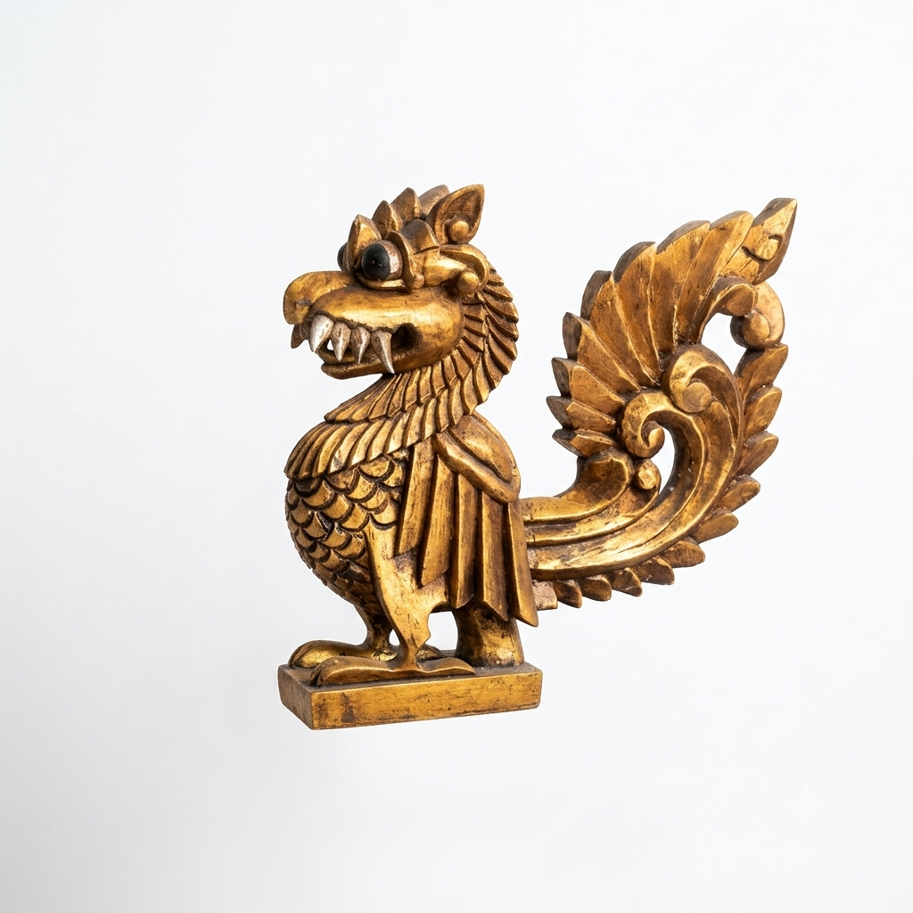 Our Take on Yali | Handcarved Wooden Sculpture in Rustic Gold