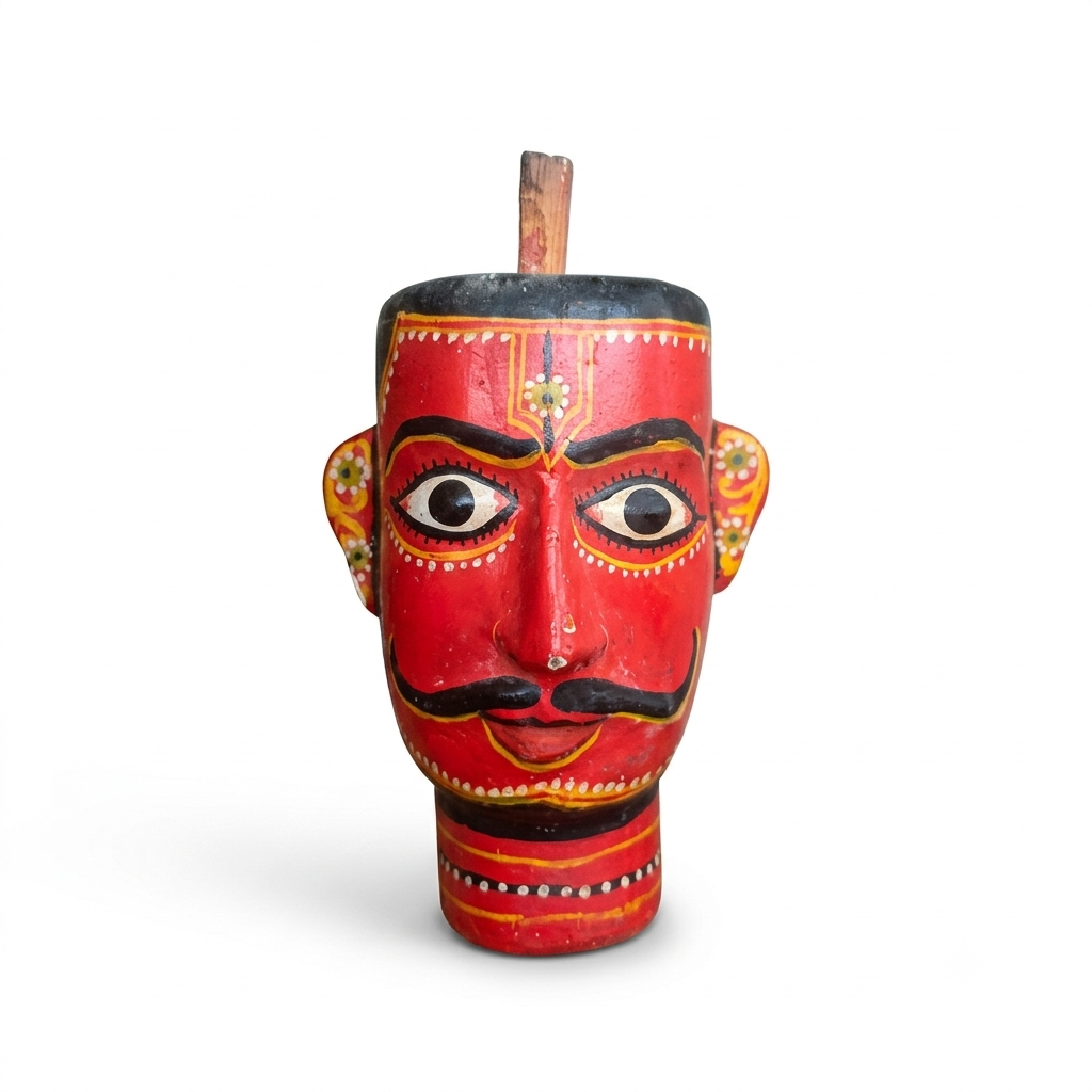 Vintage Tamil Nadu Wooden Marionette Bust | Painted Indian Folk Art