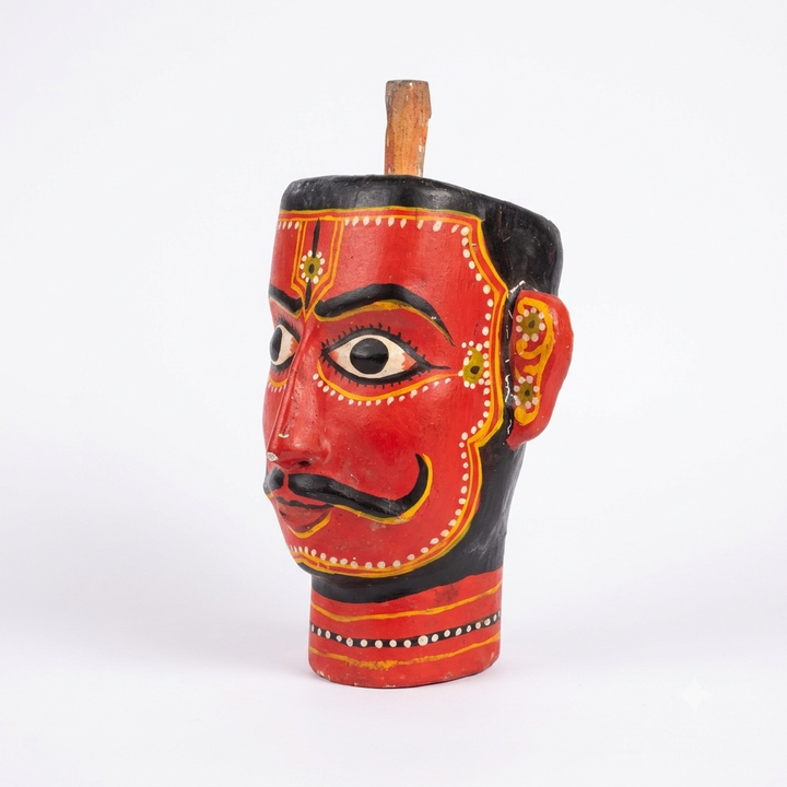 Vintage Tamil Nadu Wooden Marionette Bust | Painted Indian Folk Art