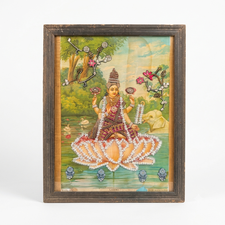 Embellished Ravi Varma Press Lakshmi on Lotus | Early 20th Century