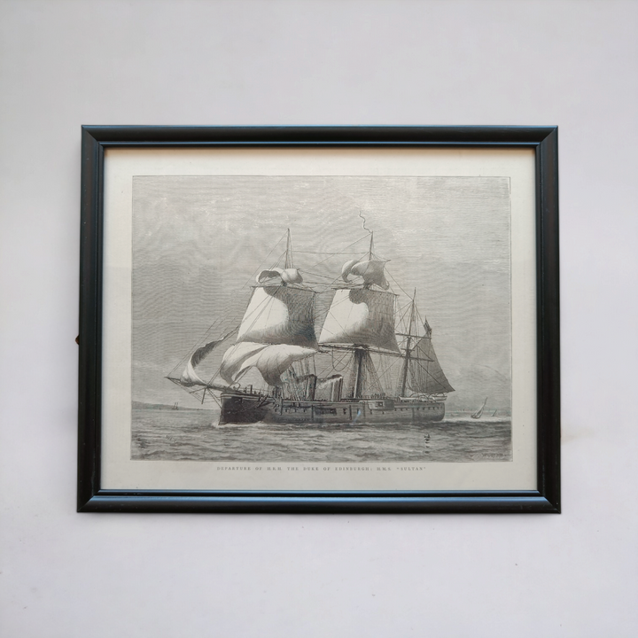 Vintage Woodcut - Departure of H.M.S Sultan