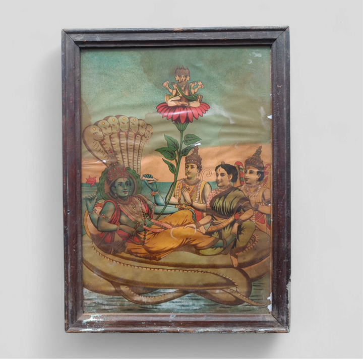 Vintage Ravi Varma Chromolithograph - Seshasayee