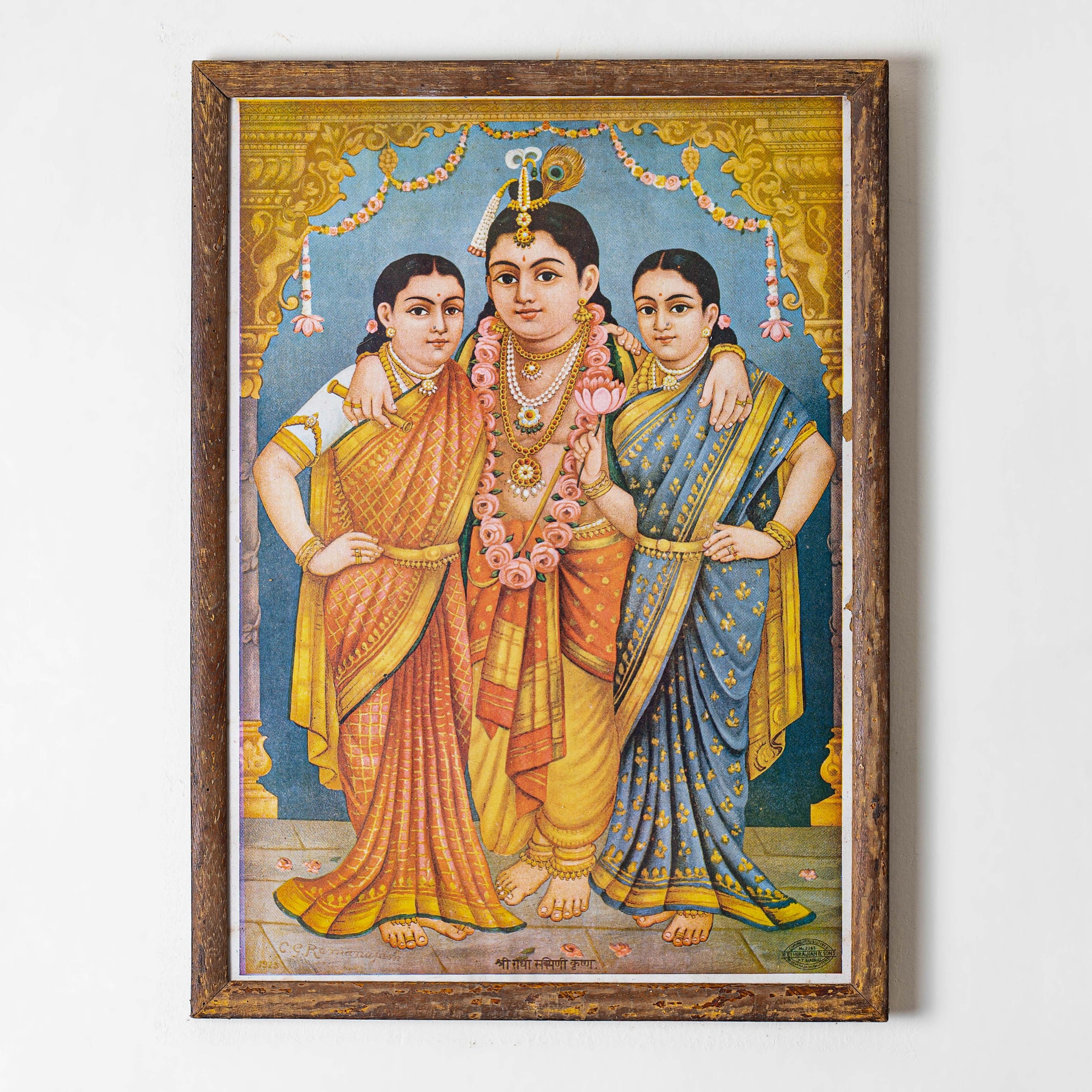 Vintage Chromolithograph - Lord Krishna with Rukmini and Satyabama ...