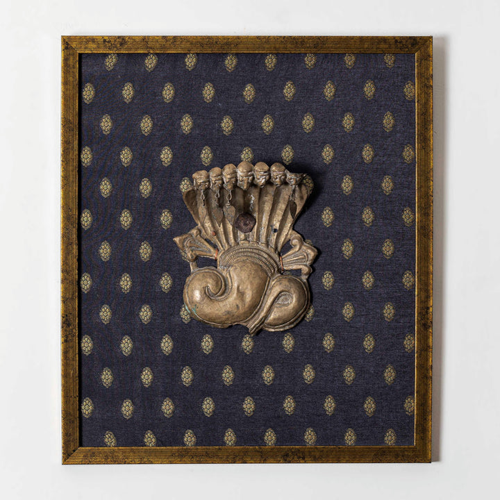 Vintage Repoussed Naaga framed on Brocade