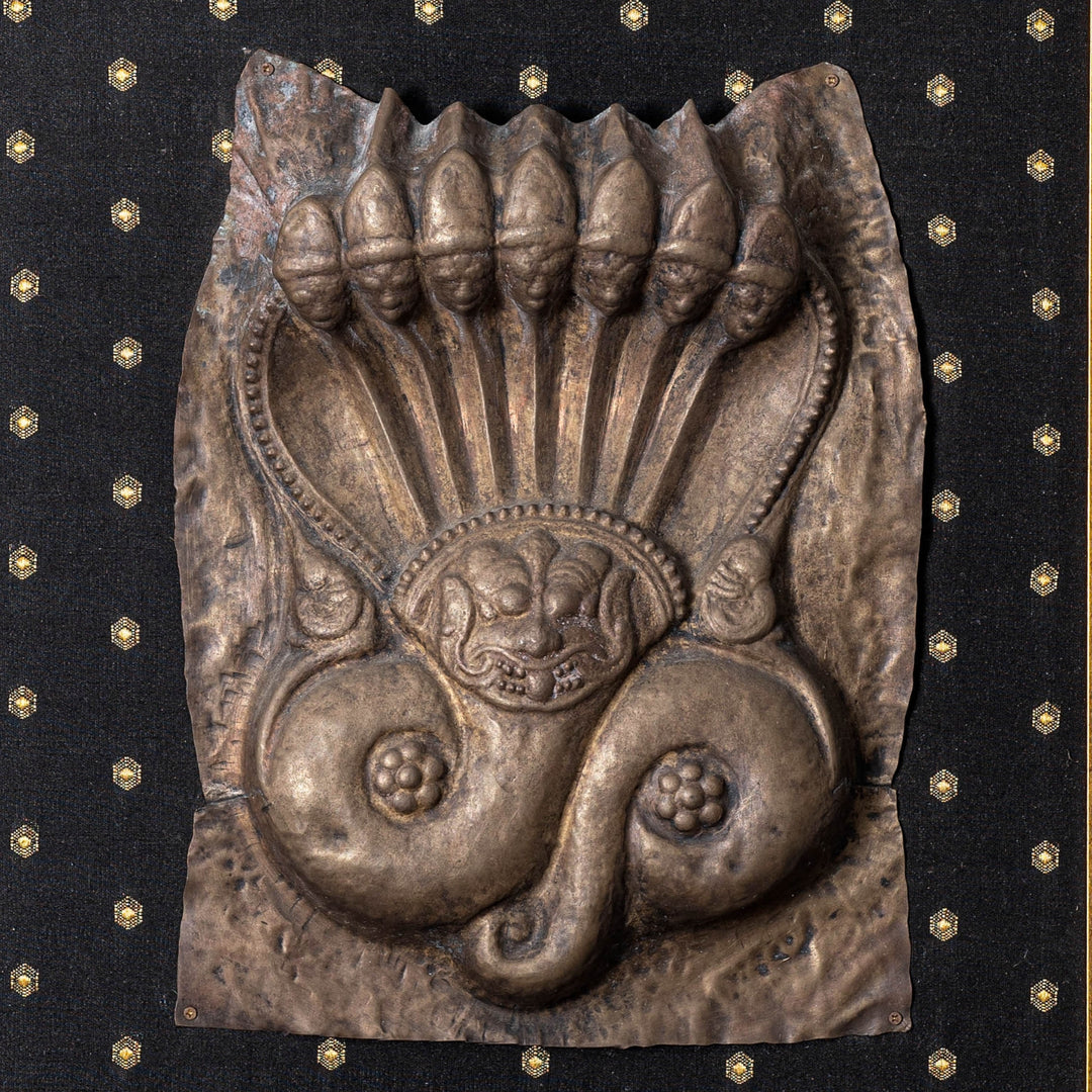 Vintage Repoussed Shesh Naaga framed on Brocade