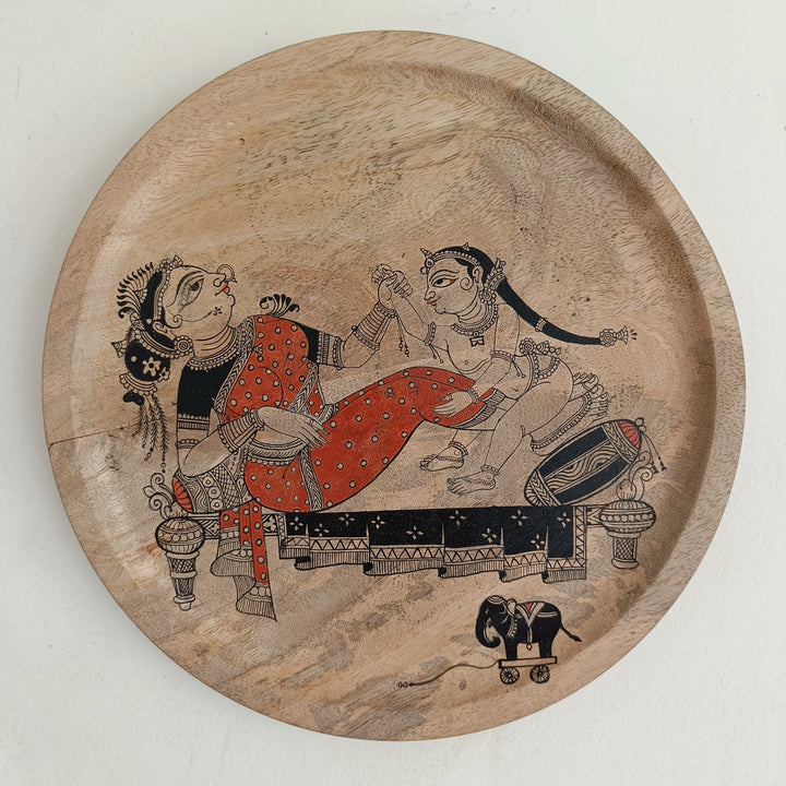 Handpainted Wooden Wall Plate - Yashoda and Balagopal