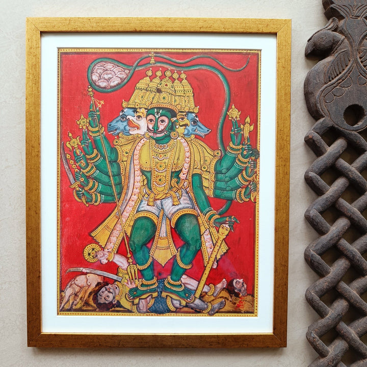 Panchmukhi Hanuman - Framed Art Print in Tanjore style