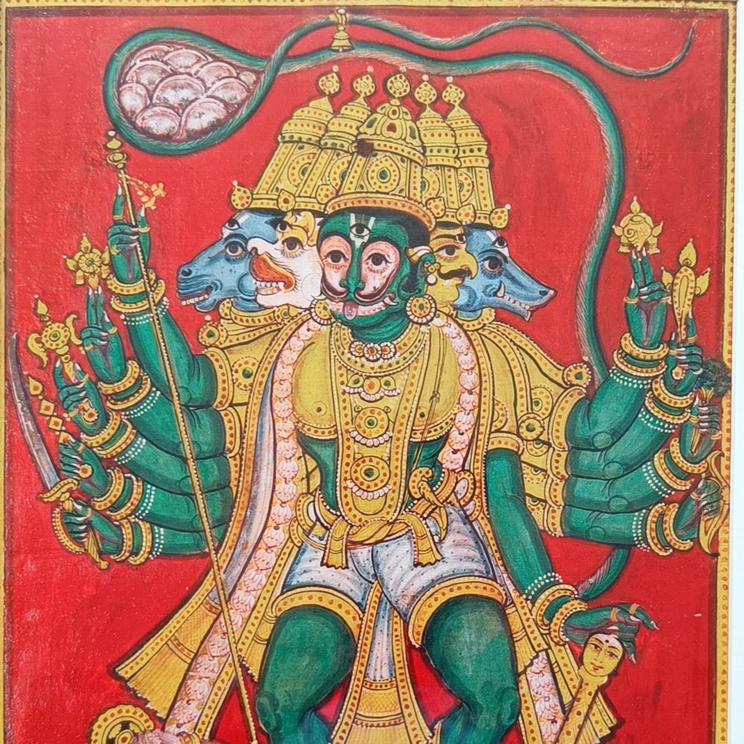 Panchmukhi Hanuman - Framed Art Print in Tanjore style