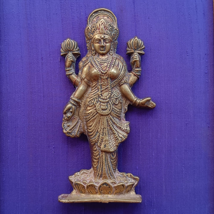 Vintage Laxmi Statuette on Raw Silk