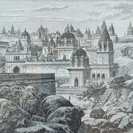 Vintage Woodcut - The Holy hill of Sonaghur
