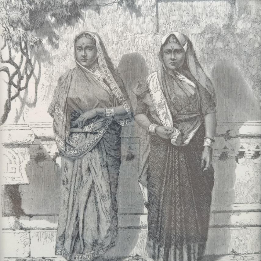 Vintage Woodcut - Hindoo Women of Bombay in Ceremonial Dress