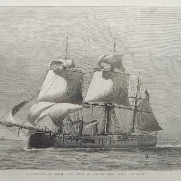 Vintage Woodcut - Departure of H.M.S Sultan