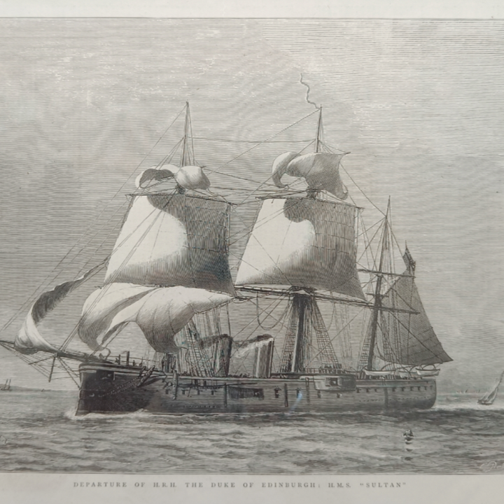 Vintage Woodcut - Departure of H.M.S Sultan