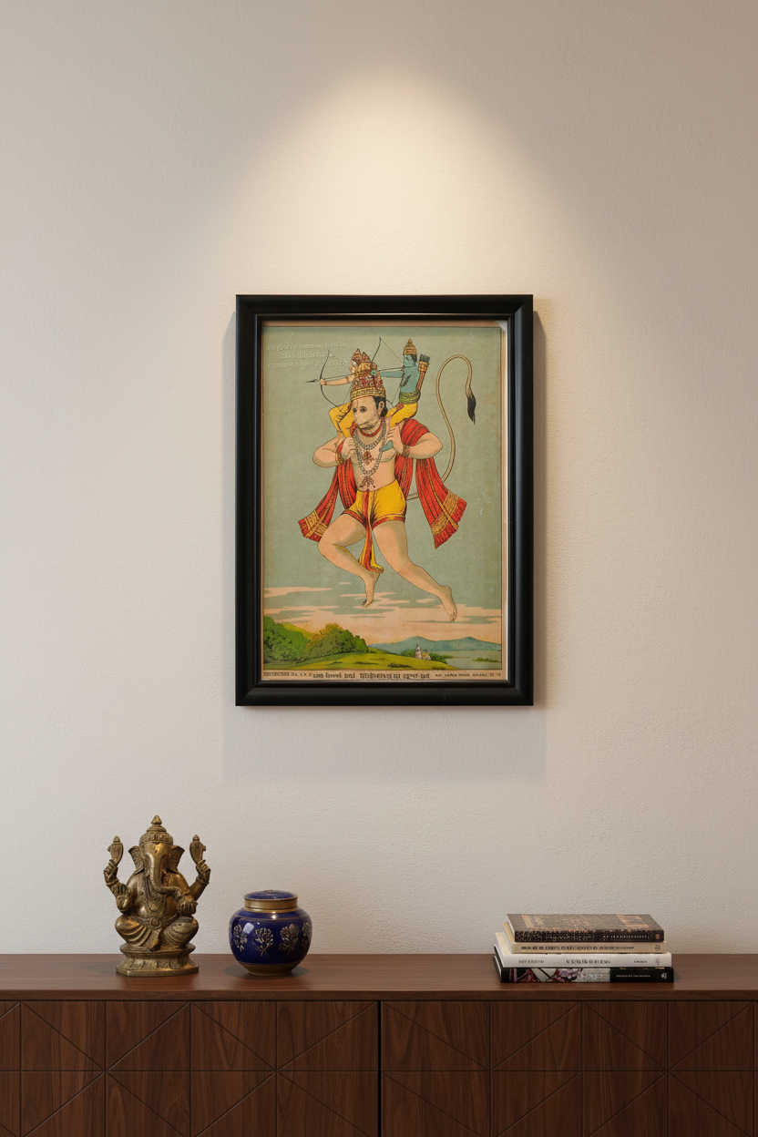Vintage Ravi Varma Chromolithograph - Maruti Skandharudh with Rama Laxmana
