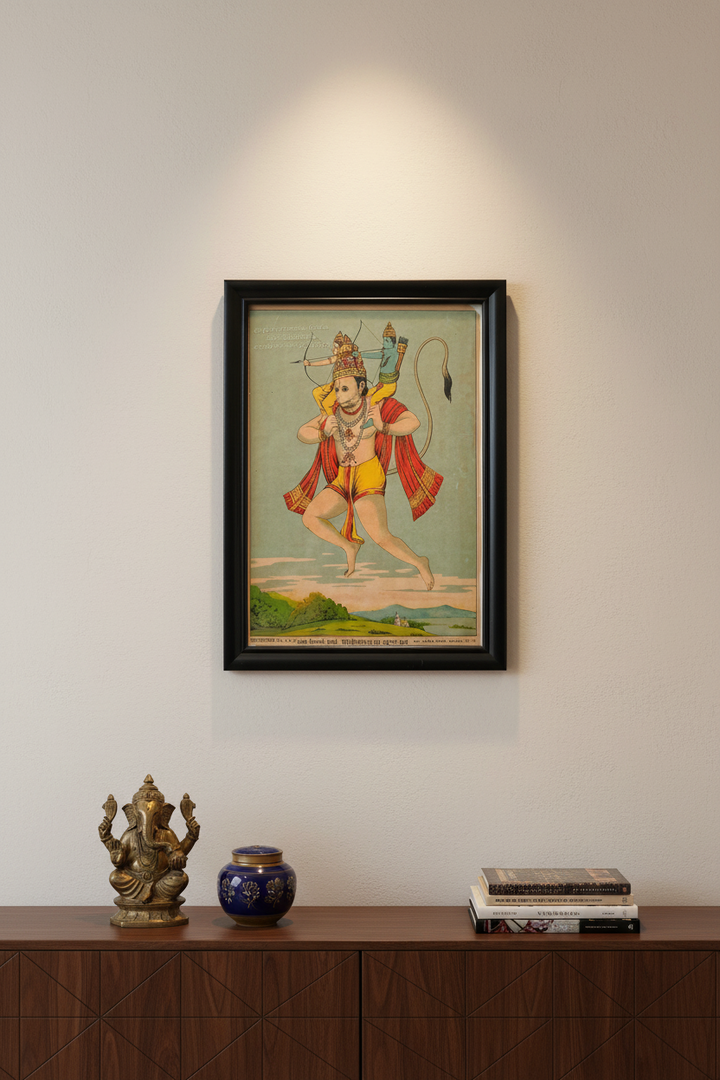 Vintage Ravi Varma Chromolithograph - Maruti Skandharudh with Rama Laxmana