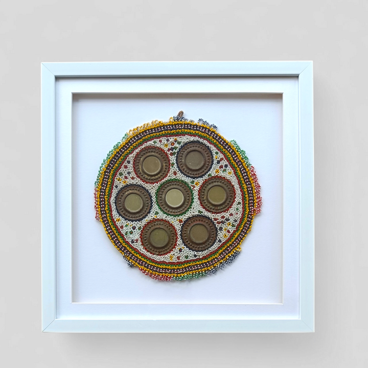 Vintage Framed Mirror and Bead Embroidery Wall Art