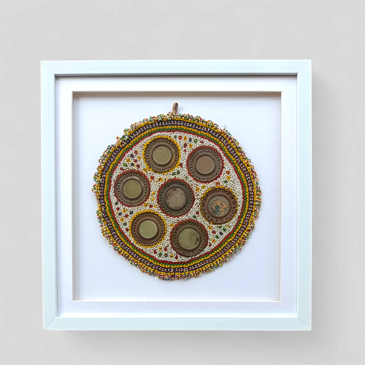 Vintage Framed Mirror and Bead Embroidery Wall Art