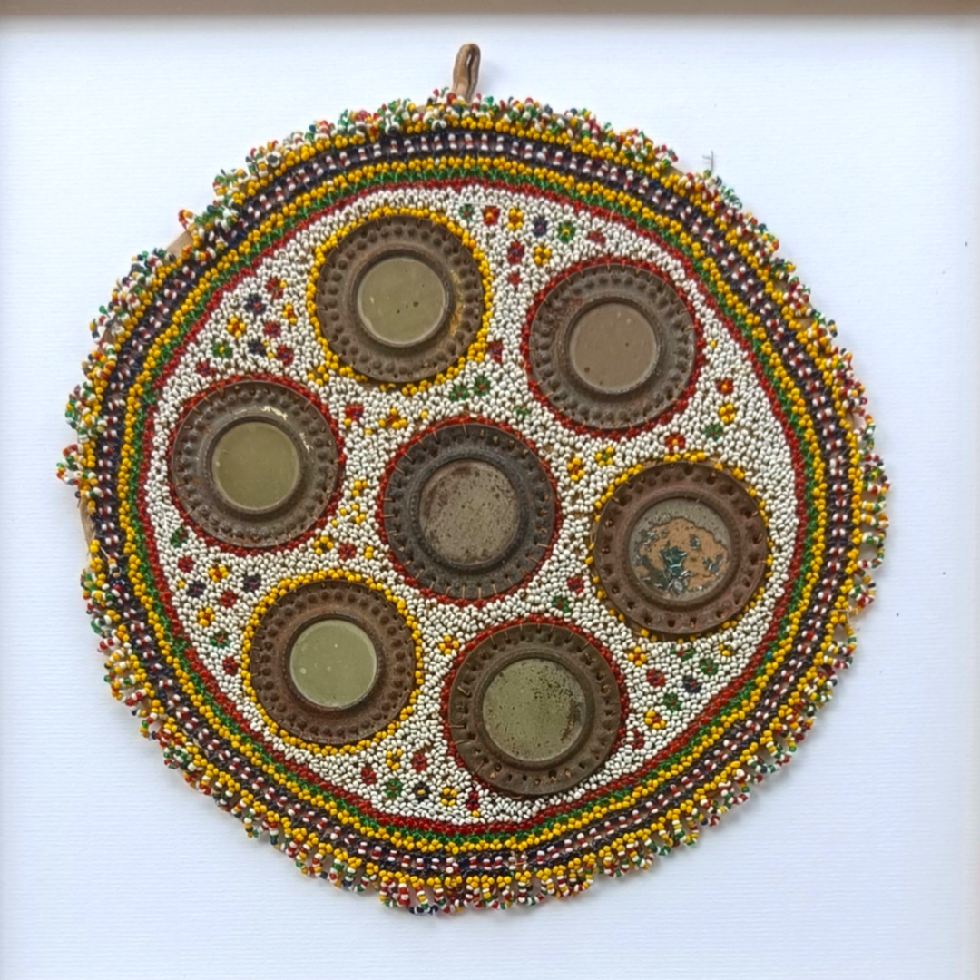 Vintage Framed Mirror and Bead Embroidery Wall Art