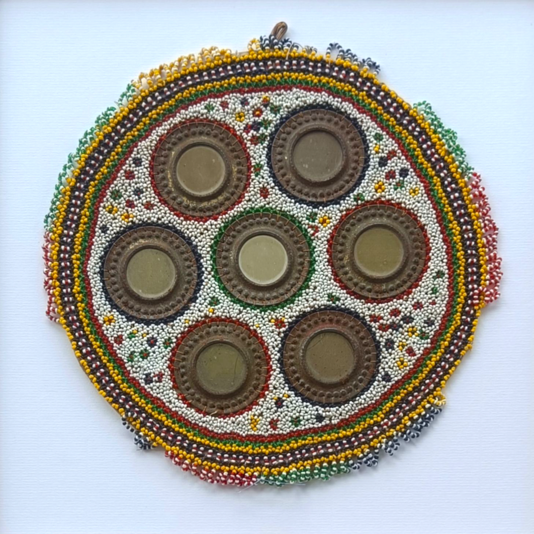 Vintage Framed Mirror and Bead Embroidery Wall Art