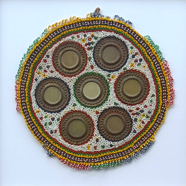 Vintage Framed Mirror and Bead Embroidery Wall Art