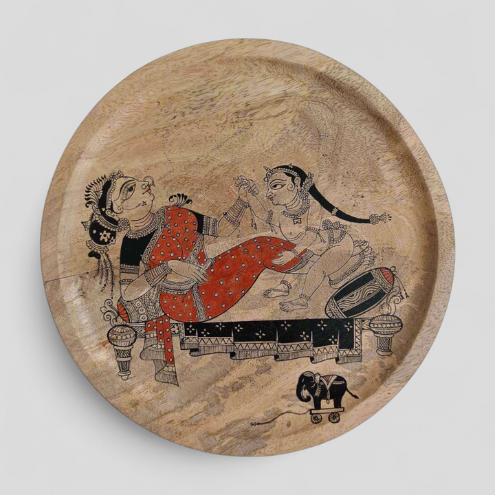 Handpainted Wooden Wall Plate - Yashoda and Balagopal