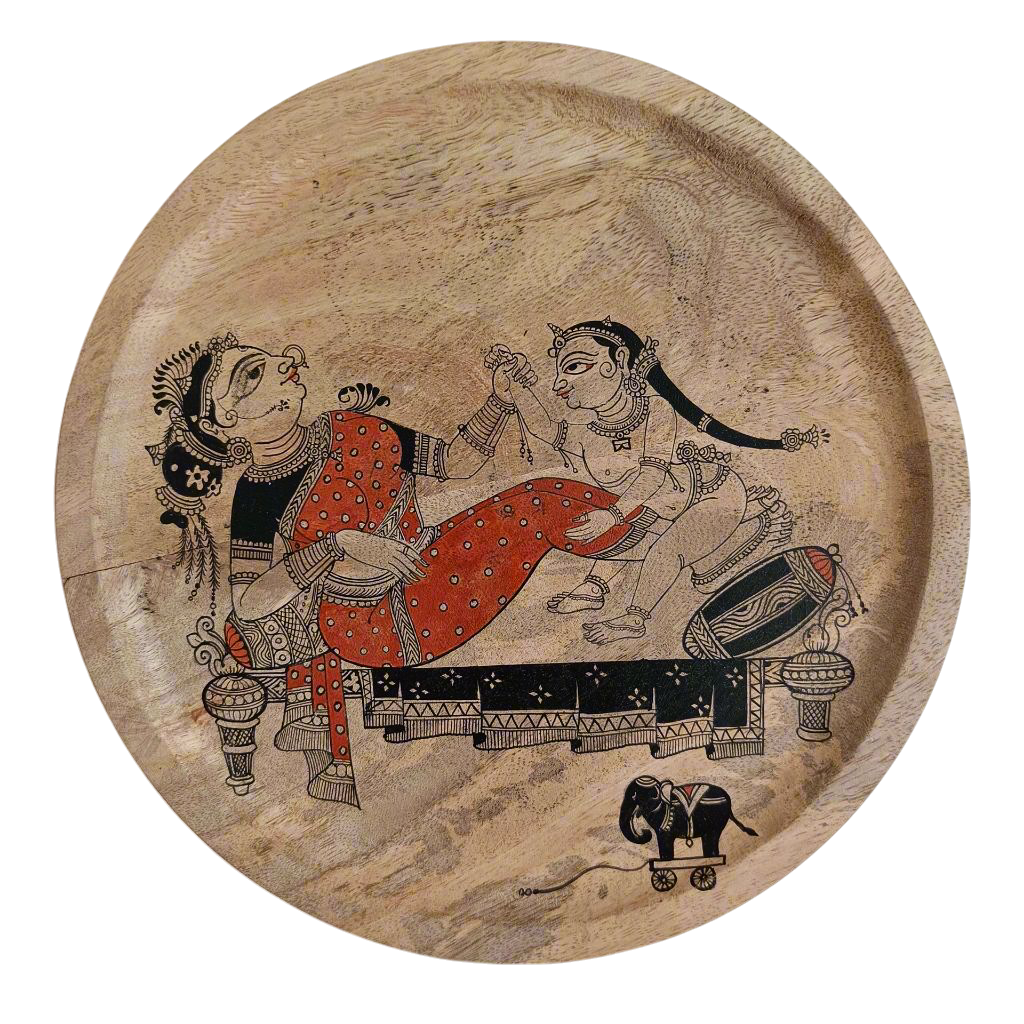 Handpainted Wooden Wall Plate - Yashoda and Balagopal