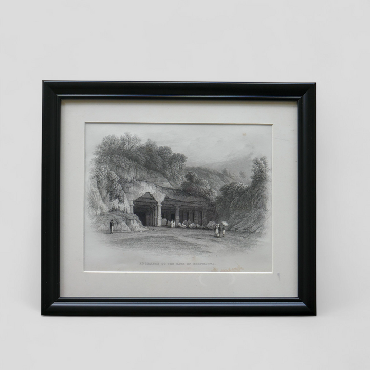 Vintage Steel cut Engraving - Entrance to cave of Elephanta