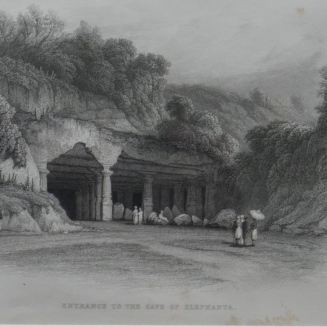 Vintage Steel cut Engraving - Entrance to cave of Elephanta