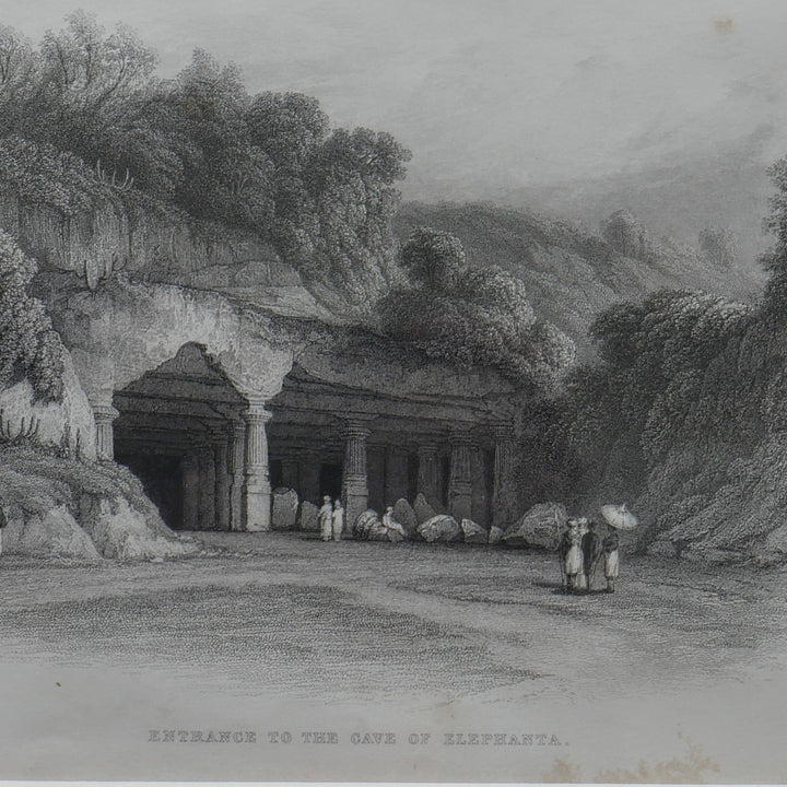Vintage Steel cut Engraving - Entrance to cave of Elephanta