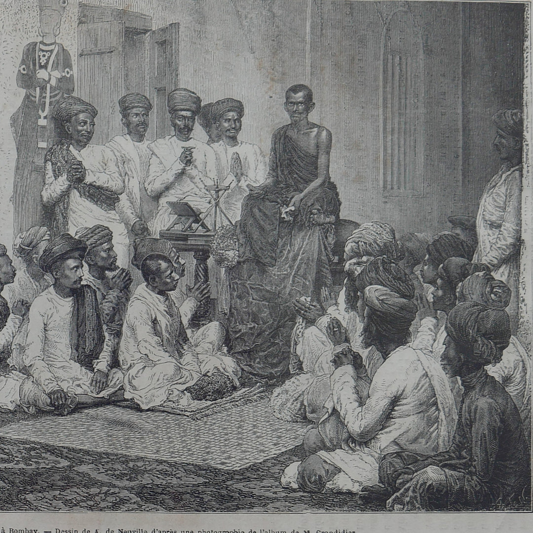 Vintage Woodcut Engraving - Religious Gathering of Jains