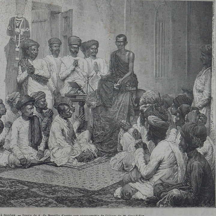 Vintage Woodcut Engraving - Religious Gathering of Jains