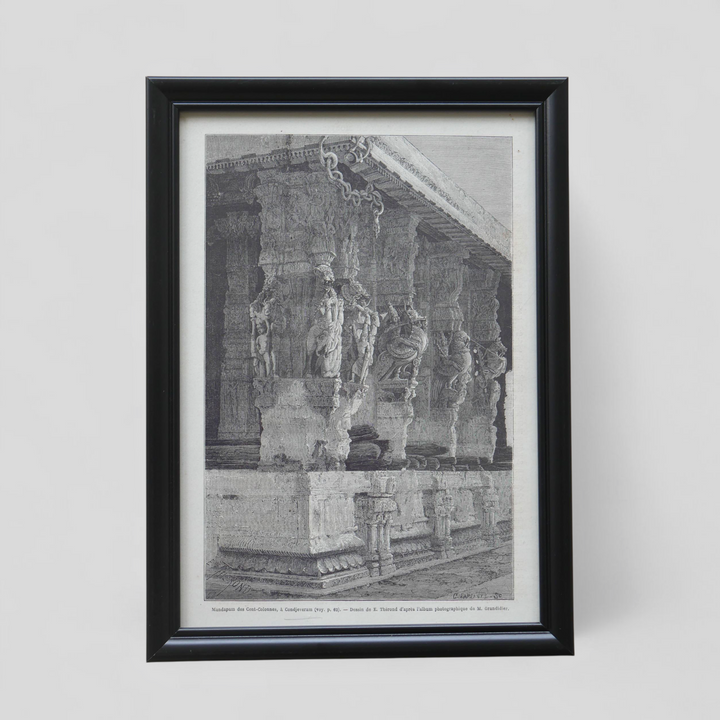 Antique Woodcut Engraving - Mandapam of Hundred Pillars