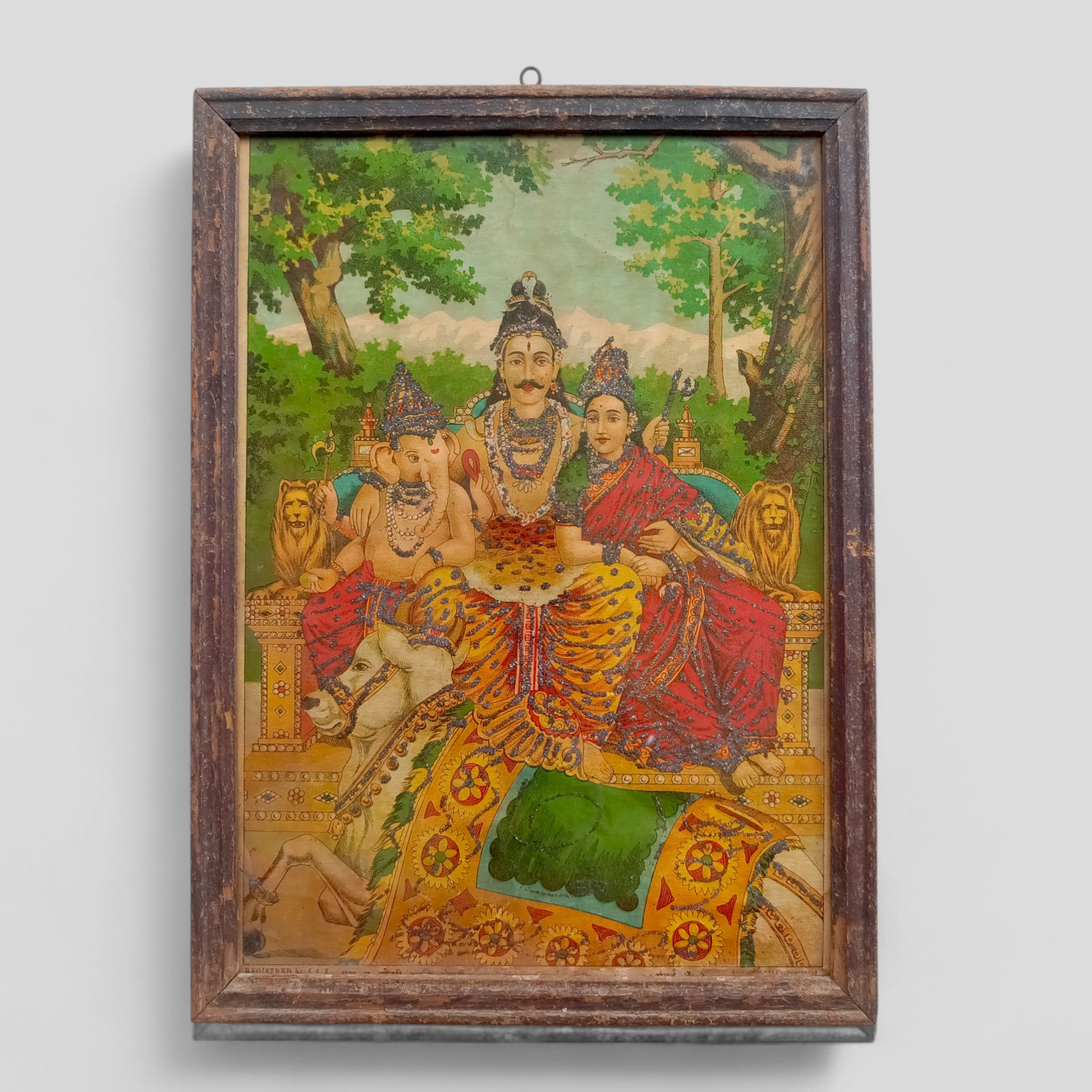 Vintage Embellished Ravi Varma - Shiv Parivar Chromolithograph – The ...