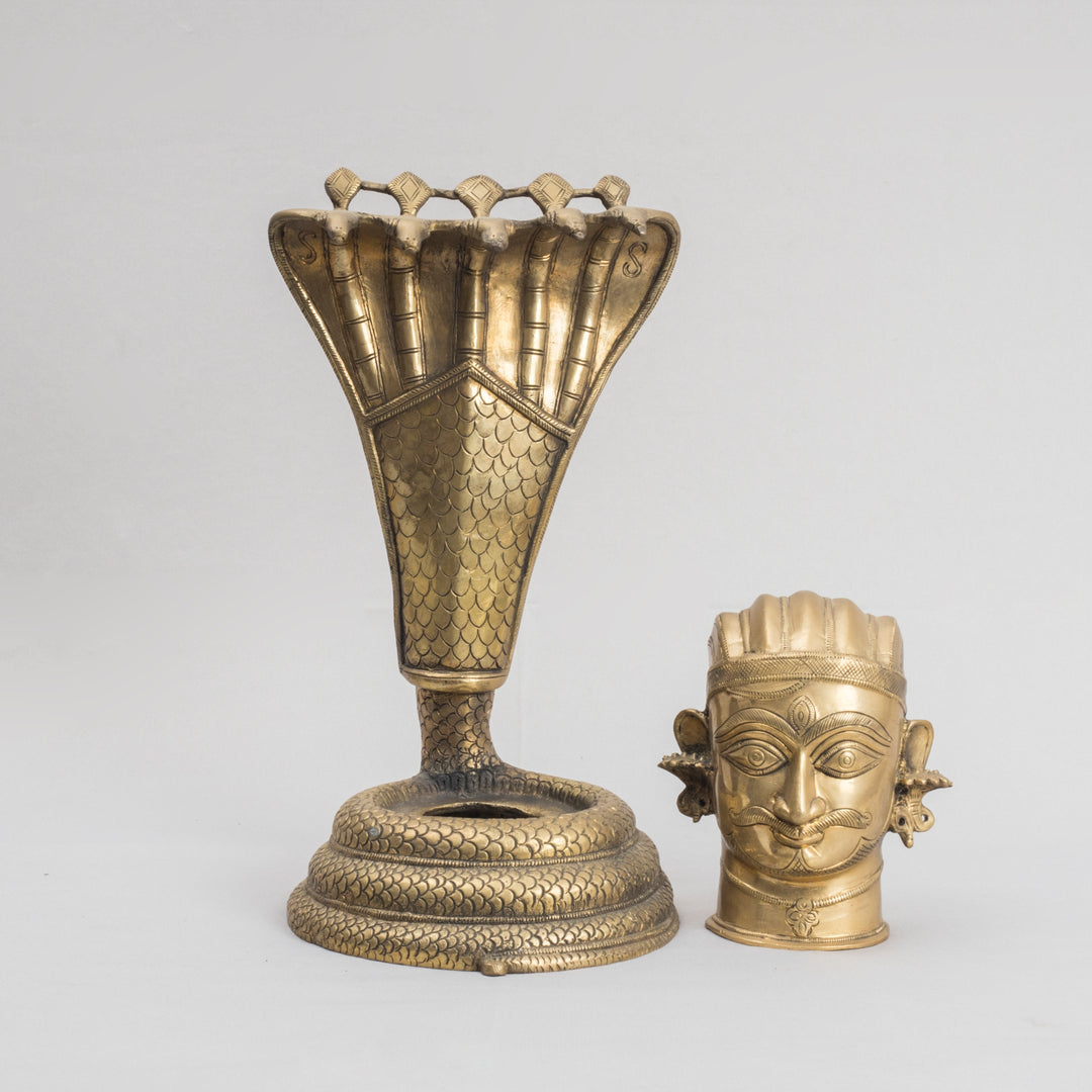 Brass Shiva Head with Naga