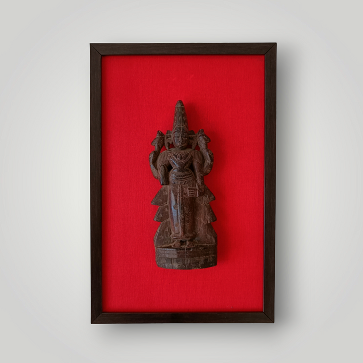 Framed Vintage Marapachi Wooden Figure of Vishnu