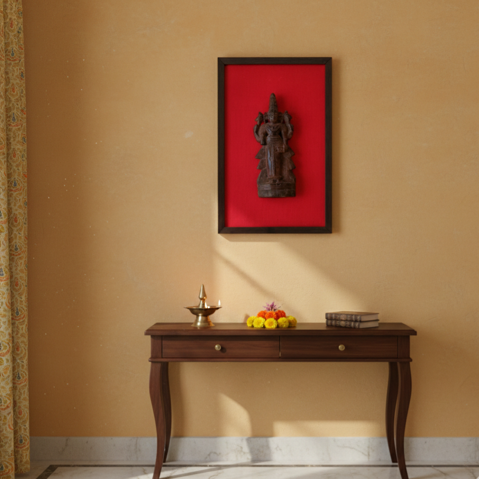 Framed Vintage Marapachi Wooden Figure of Vishnu