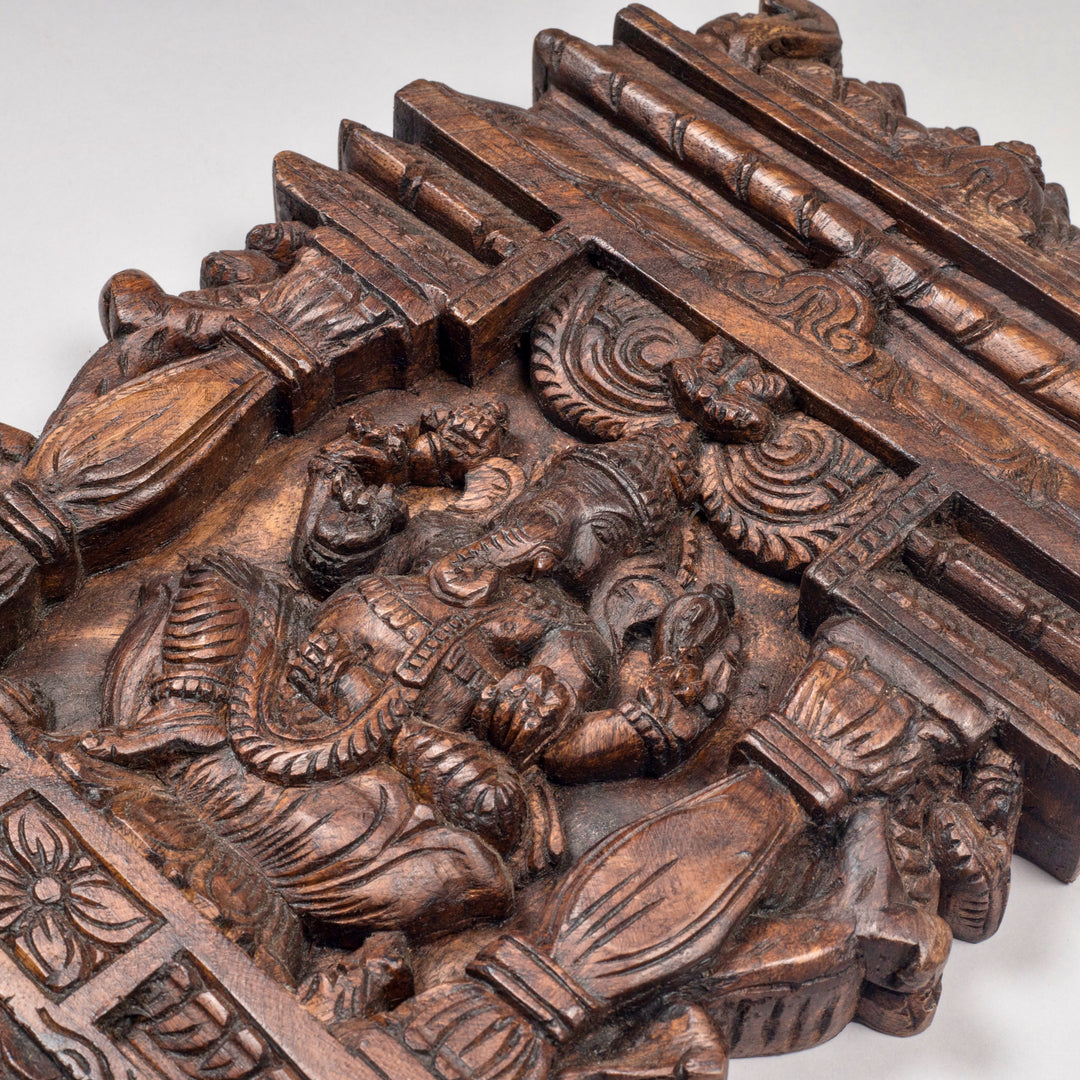 Handcarved Wooden Kavadi Panel with Lord Ganesha | Traditional South Indian Devotional Art