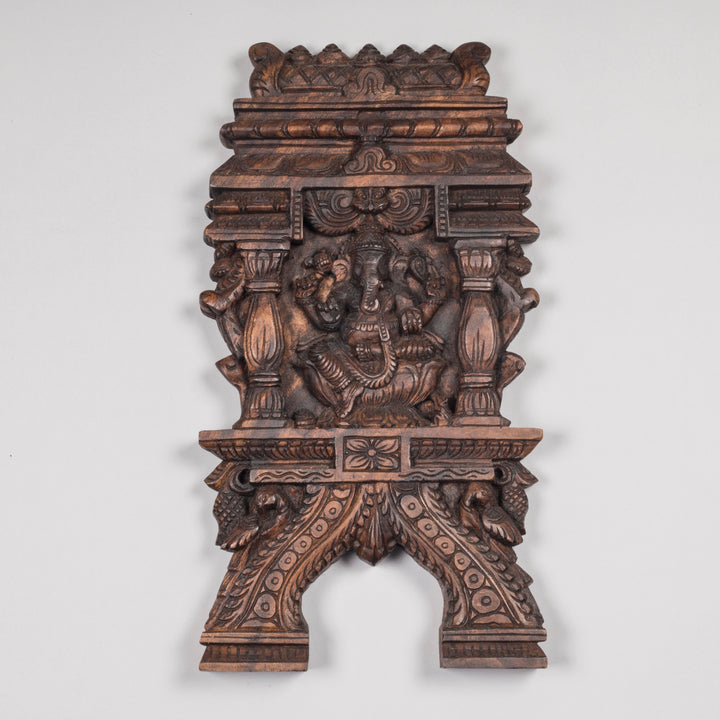 Handcarved Wooden Kavadi Panel with Lord Ganesha | Traditional South Indian Devotional Art